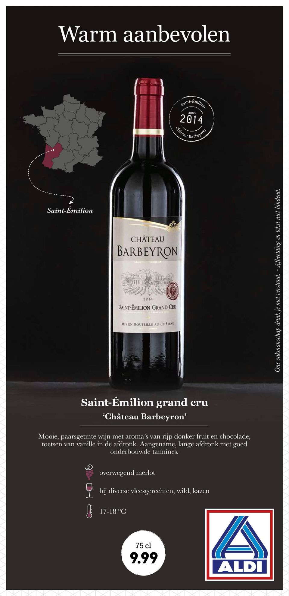 Saint-Émilion grand cru Château Barbeyron Mooie, paarsgetinte wijn met aroma s van rijp donker fruit en