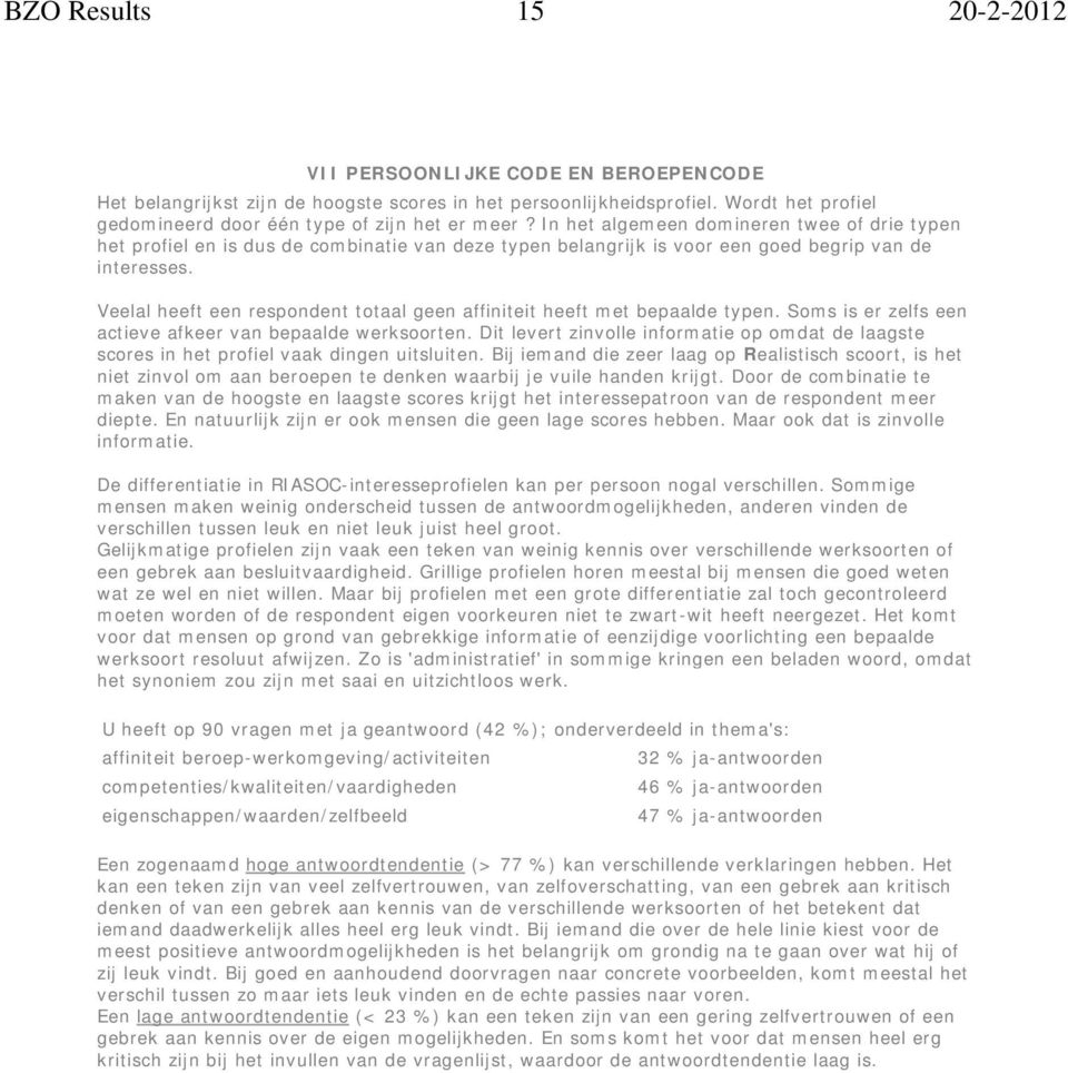 Veelal heeft een respondent totaal geen affiniteit heeft met bepaalde typen. Soms is er zelfs een actieve afkeer van bepaalde werksoorten.