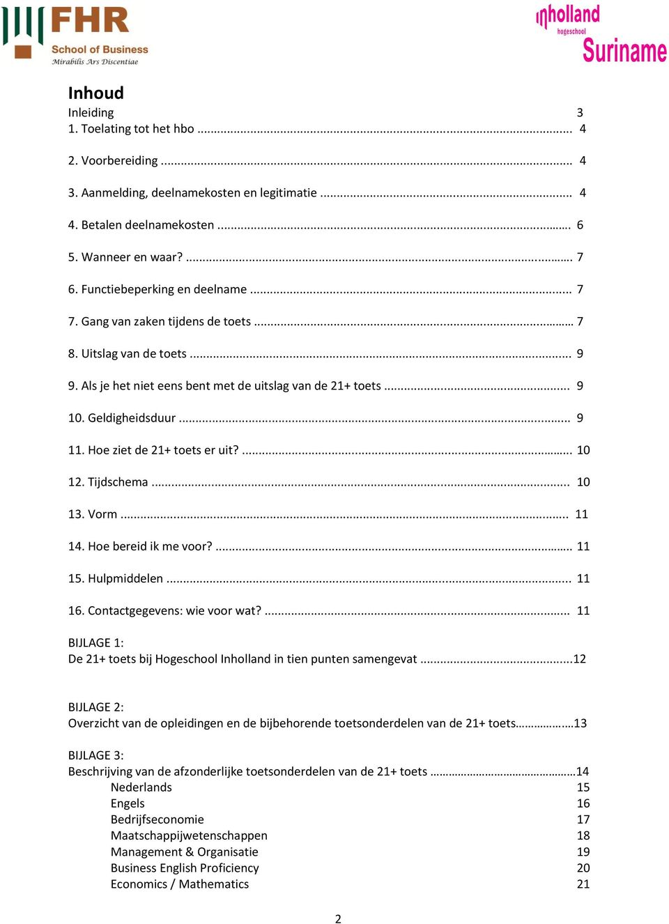 Hoe ziet de 21+ toets er uit?...... 10 12. Tijdschema... 10 13. Vorm... 11 14. Hoe bereid ik me voor?..... 11 15. Hulpmiddelen... 11 16. Contactgegevens: wie voor wat?