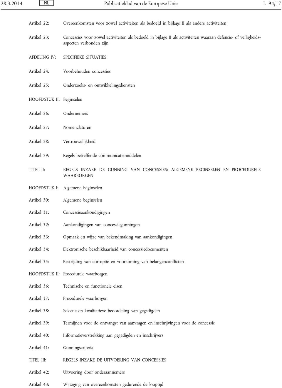 Onderzoeks- en ontwikkelingsdiensten HOOFDSTUK II: Beginselen Artikel 26: Ondernemers Artikel 27: Nomenclaturen Artikel 28: Vertrouwelijkheid Artikel 29: Regels betreffende communicatiemiddelen TITEL