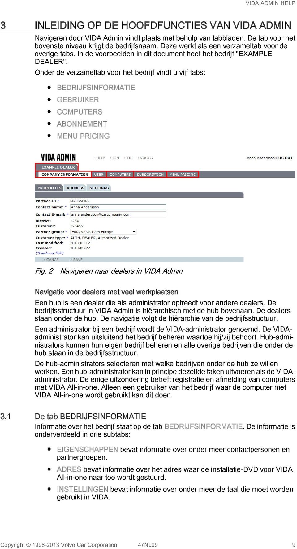 Onder de verzameltab voor het bedrijf vindt u vijf tabs: BEDRIJFSINFORMATIE GEBRUIKER COMPUTERS ABONNEMENT MENU PRICING Fig.