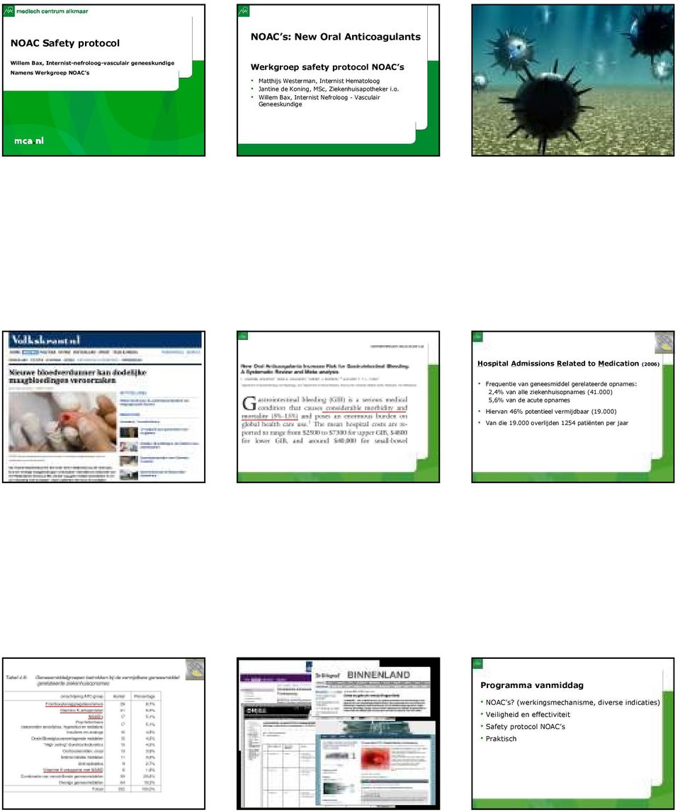 oog Jantine de Koning, MSc, Ziekenhuisapotheker i.o. Willem Bax, Internist Nefroloog - Vasculair Geneeskundige Hospital Admissions Related to Medication (2006) Frequentie van