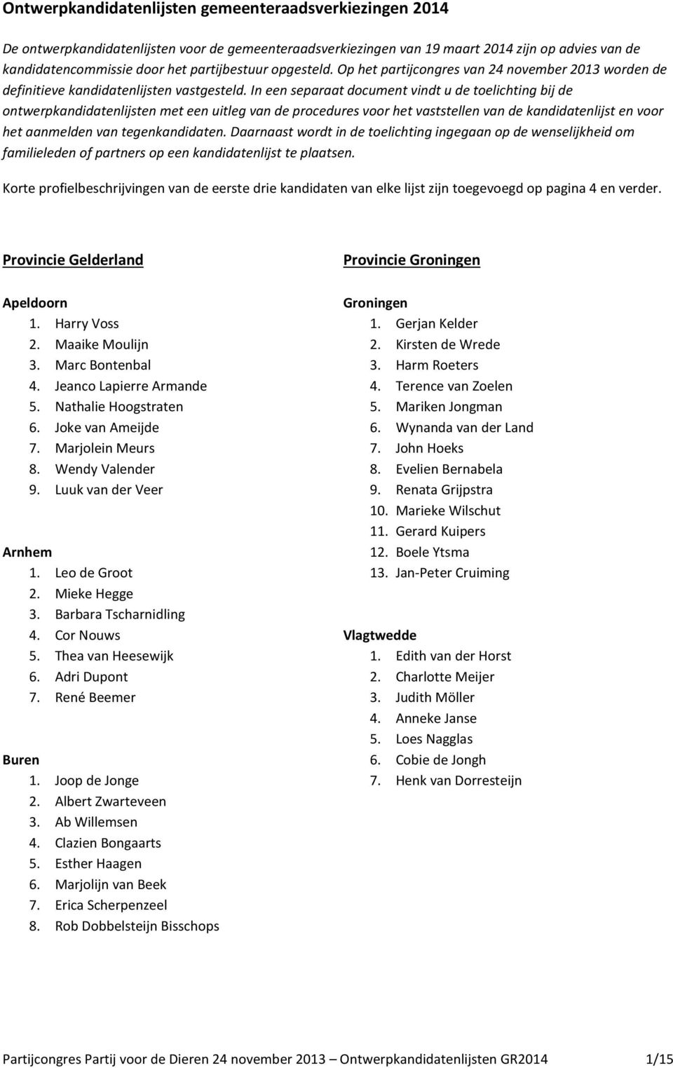 In een separaat document vindt u de toelichting bij de ontwerpkandidatenlijsten met een uitleg van de procedures voor het vaststellen van de kandidatenlijst en voor het aanmelden van tegenkandidaten.