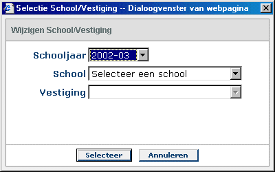 Deel 2: Algemene leerlingenadministratie Personalia School Als u daarna op de knop 'Selecteer' klikt, krijgt u enkel de afdelingsjaren te zien van de zoëven gekozen school/vestiging.