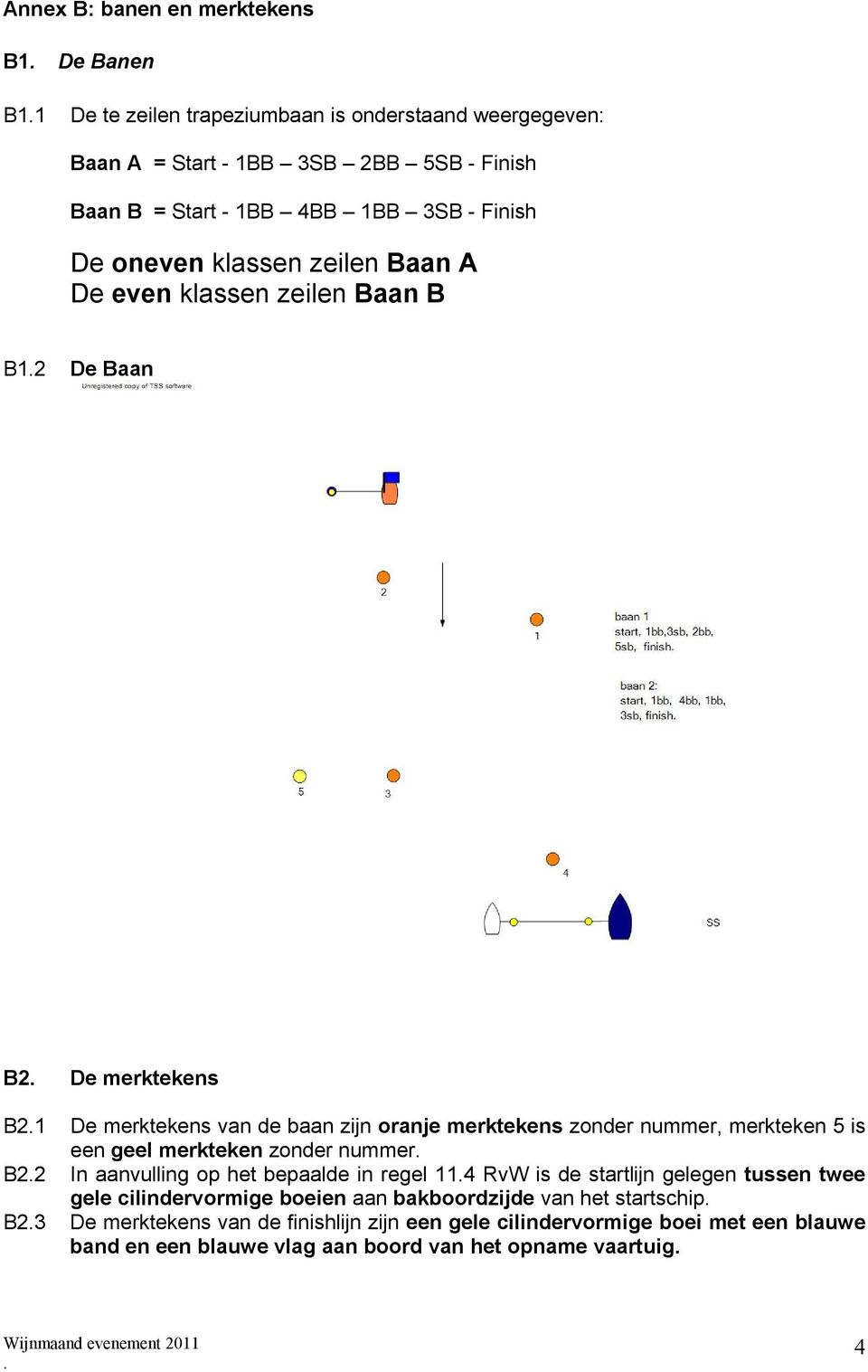 merkteken 5 is een geel merkteken zonder nummer B22 In aanvulling op het bepaalde in regel 114 RvW is de startlijn gelegen tussen twee gele cilindervormige boeien aan