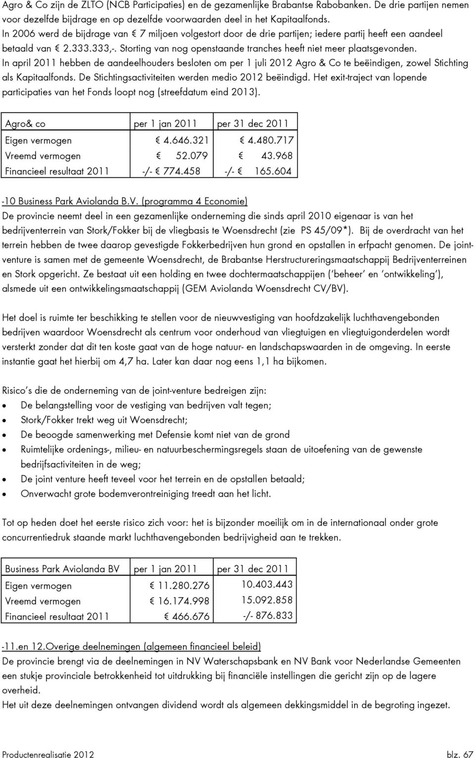 In april 2011 hebben de aandeelhouders besloten om per 1 juli 2012 Agro & Co te beëindigen, zowel Stichting als Kapitaalfonds. De Stichtingsactiviteiten werden medio 2012 beëindigd.