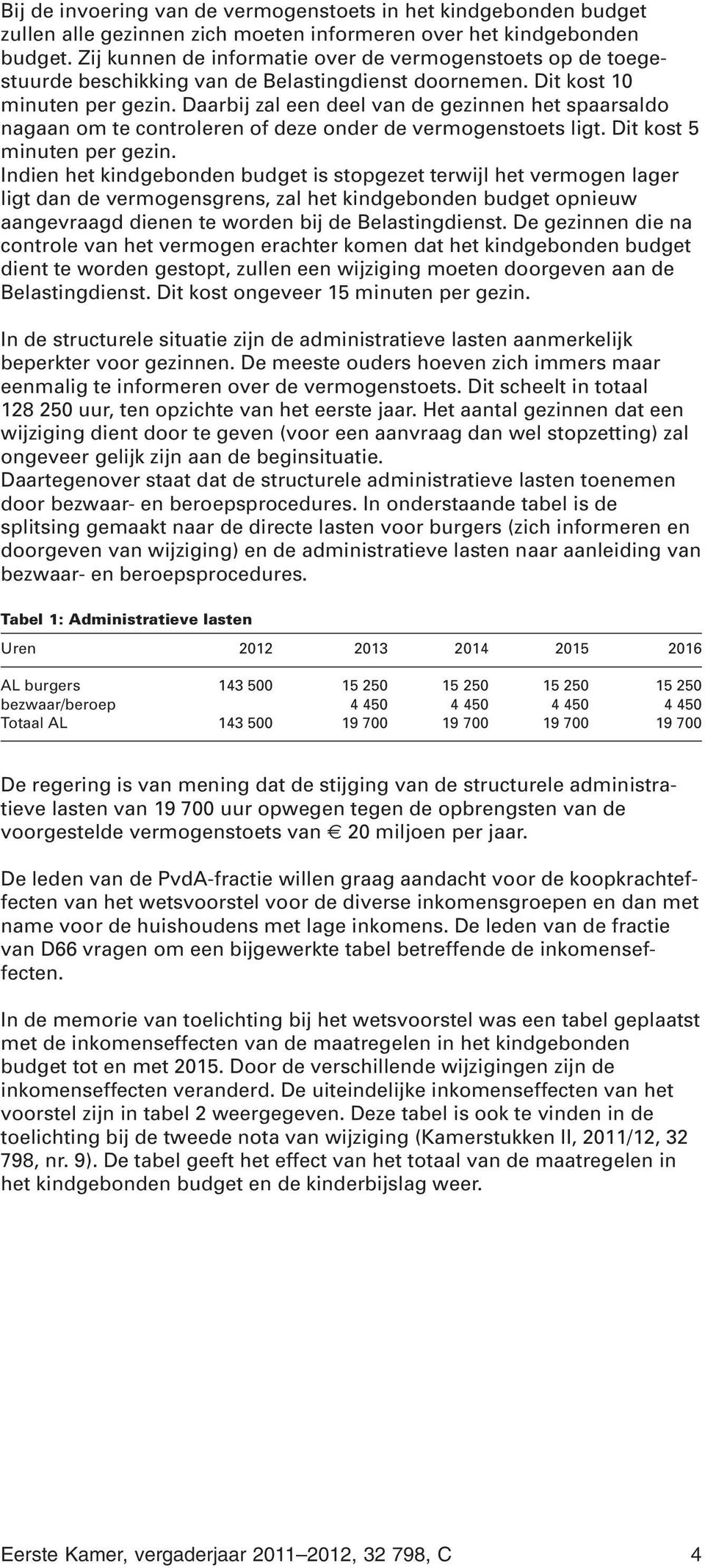 Daarbij zal een deel van de gezinnen het spaarsaldo nagaan om te controleren of deze onder de vermogenstoets ligt. Dit kost 5 minuten per gezin.