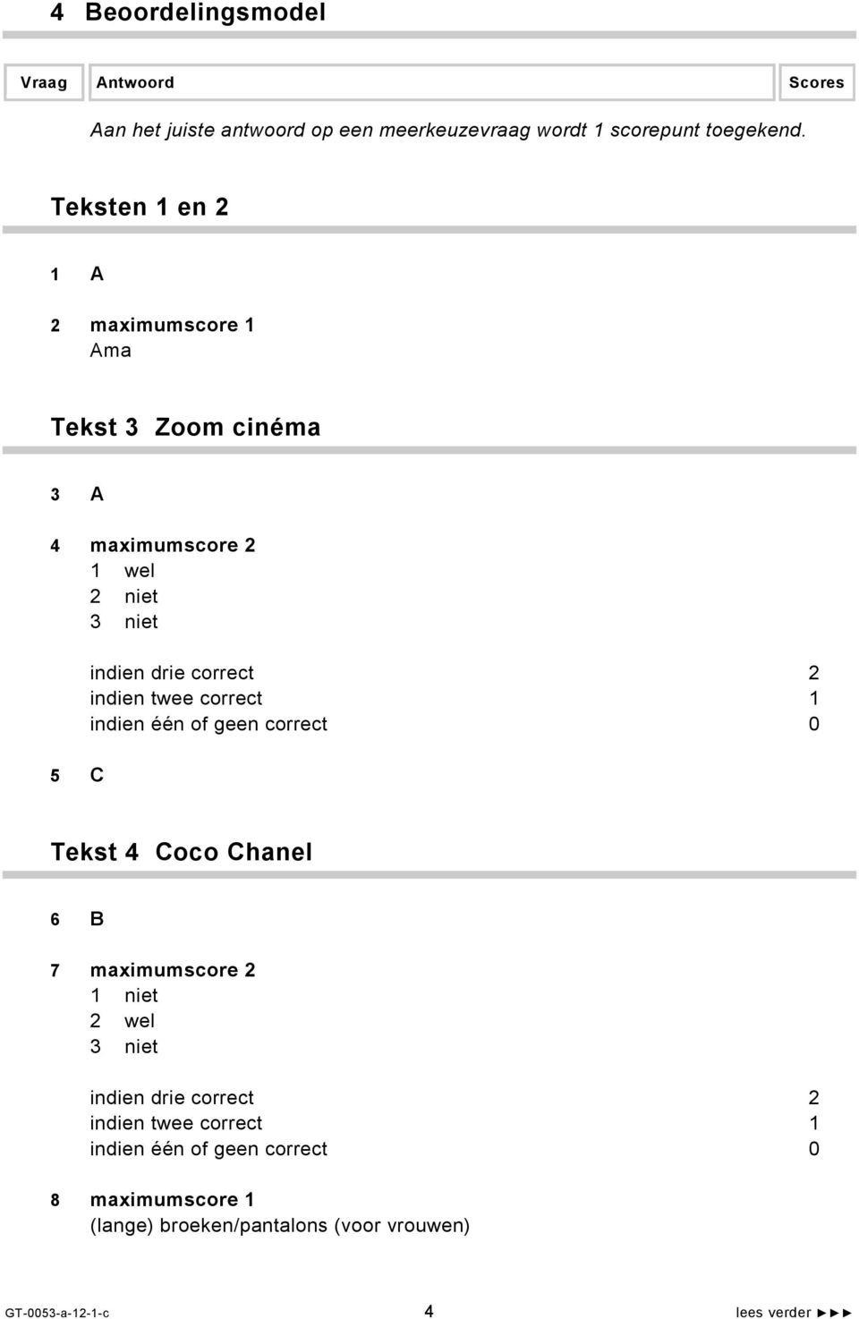 Teksten 1 en 2 1 A 2 maximumscore 1 Ama Tekst 3 Zoom cinéma 3 A 4 maximumscore 2 1 wel 2