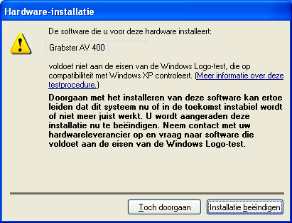 Digitale signatuur onder Windows XP en 2000 Ga door met de installatie.