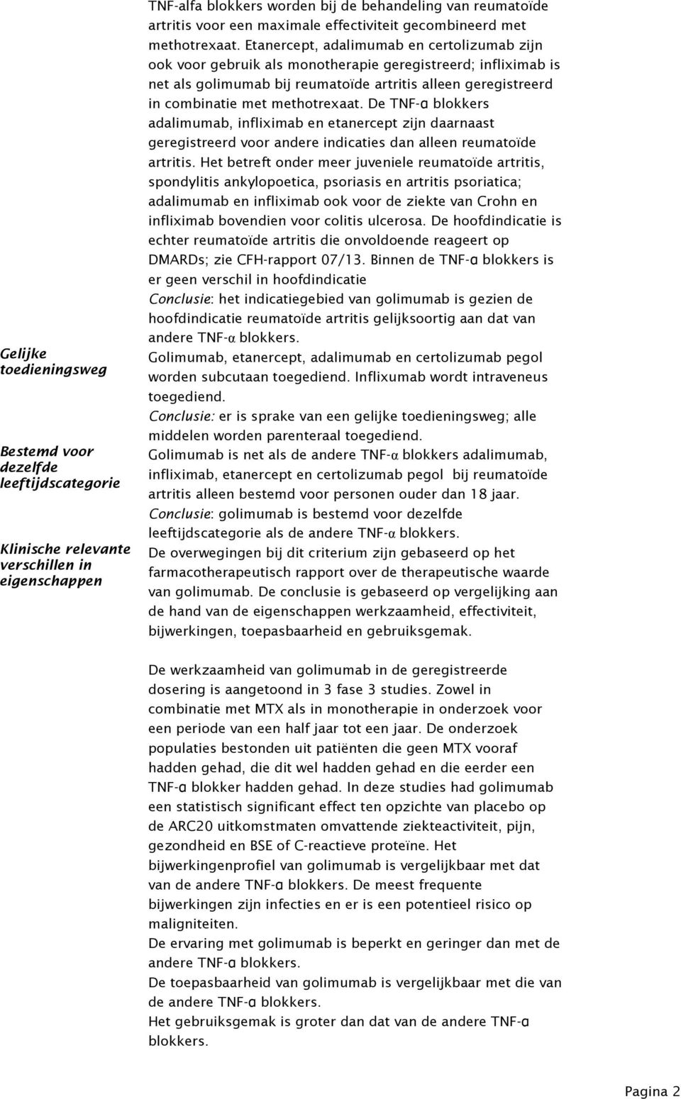 Etanercept, adalimumab en certolizumab zijn ook voor gebruik als monotherapie geregistreerd; infliximab is net als golimumab bij reumatoïde artritis alleen geregistreerd in combinatie met