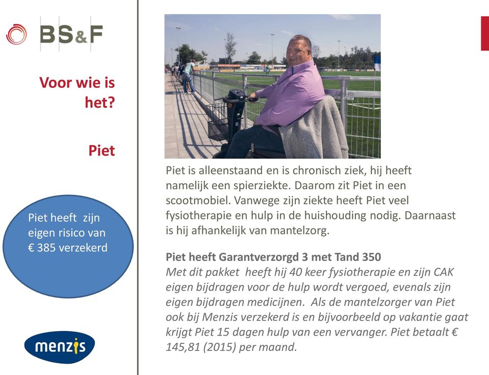 Piet heeft Garantverzorgd 3 met Tand 350 Met dit pakket heeft hij 40 keer fysiotherapie en zijn CAK eigen bijdragen voor de hulp wordt vergoed, evenals zijn eigen bijdragen