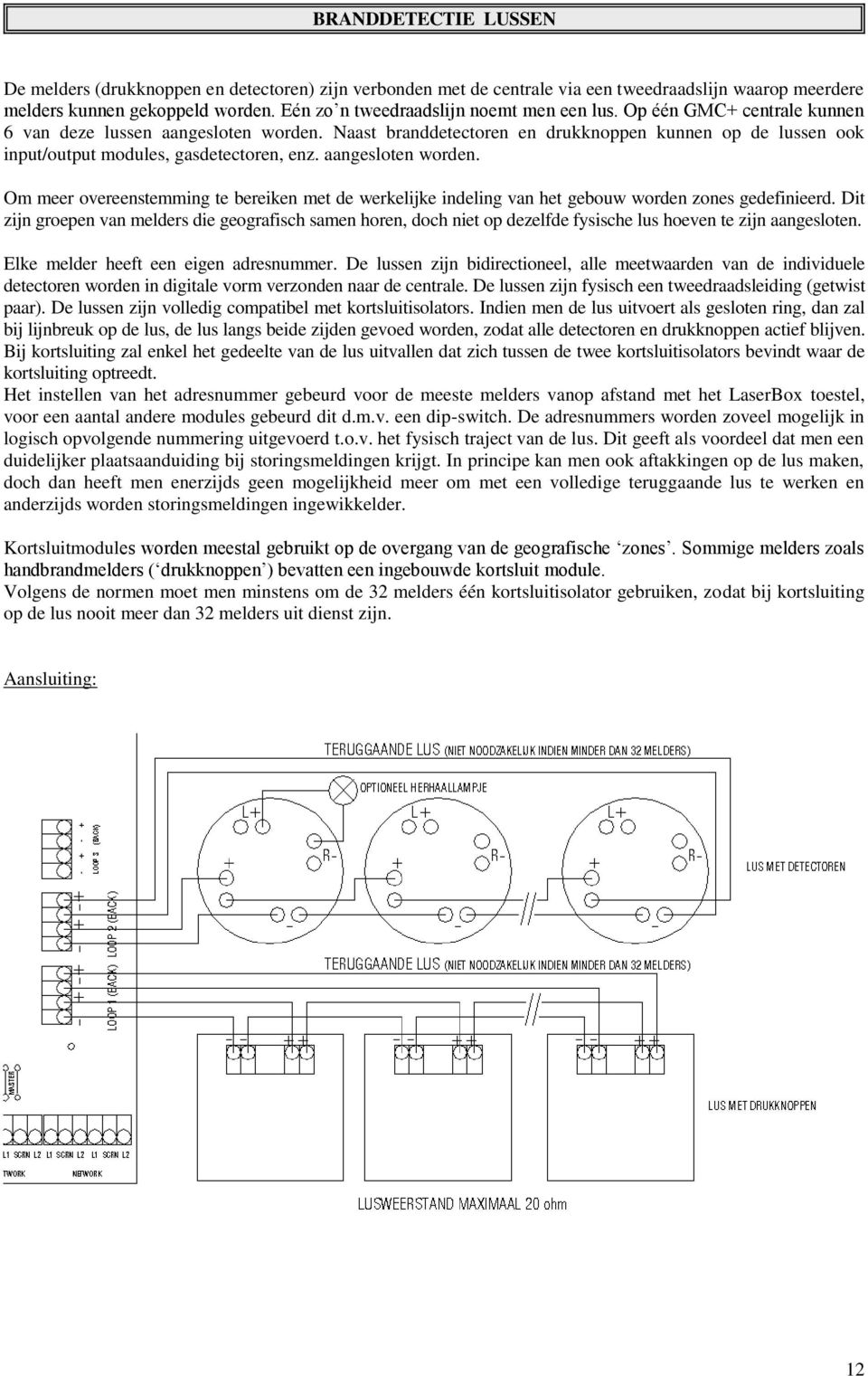 Naast branddetectoren en drukknoppen kunnen op de lussen ook input/output modules, gasdetectoren, enz. aangesloten worden.