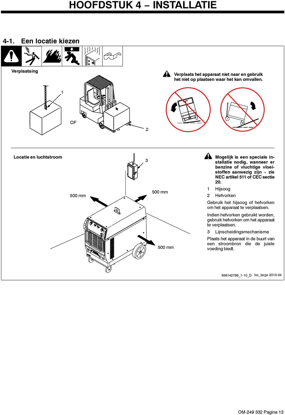 Mogelijk is een speciale installatie nodig, wanneer er benzine of vluchtige vloeistoffen aanwezig zijn zie NEC artikel 511 of CEC sectie 20.