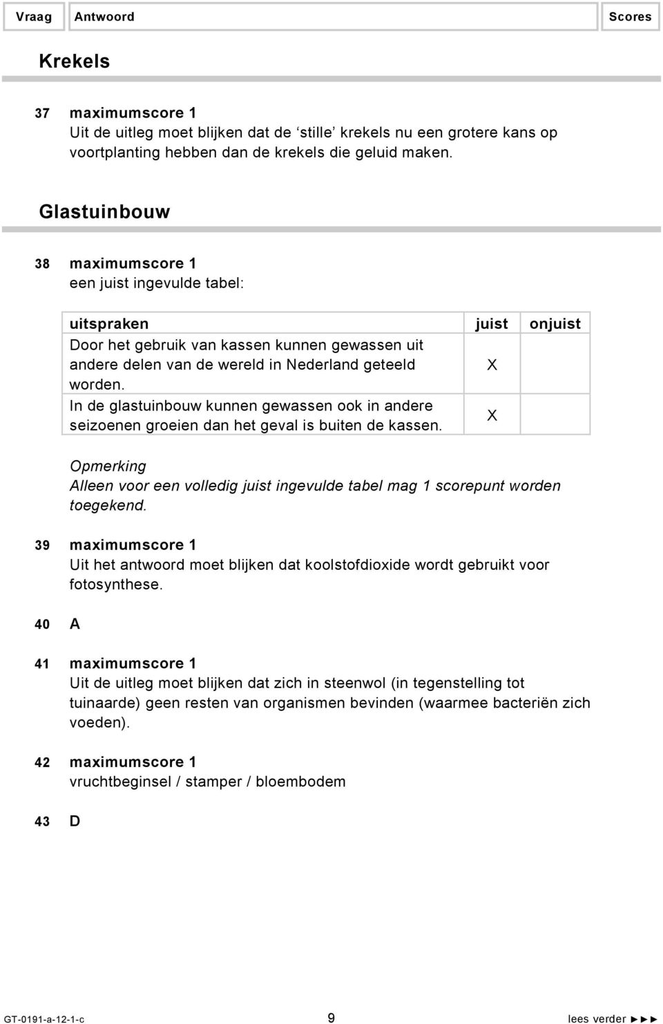 In de glastuinbouw kunnen gewassen ook in andere seizoenen groeien dan het geval is buiten de kassen. X Opmerking Alleen voor een volledig juist ingevulde tabel mag 1 scorepunt worden toegekend.