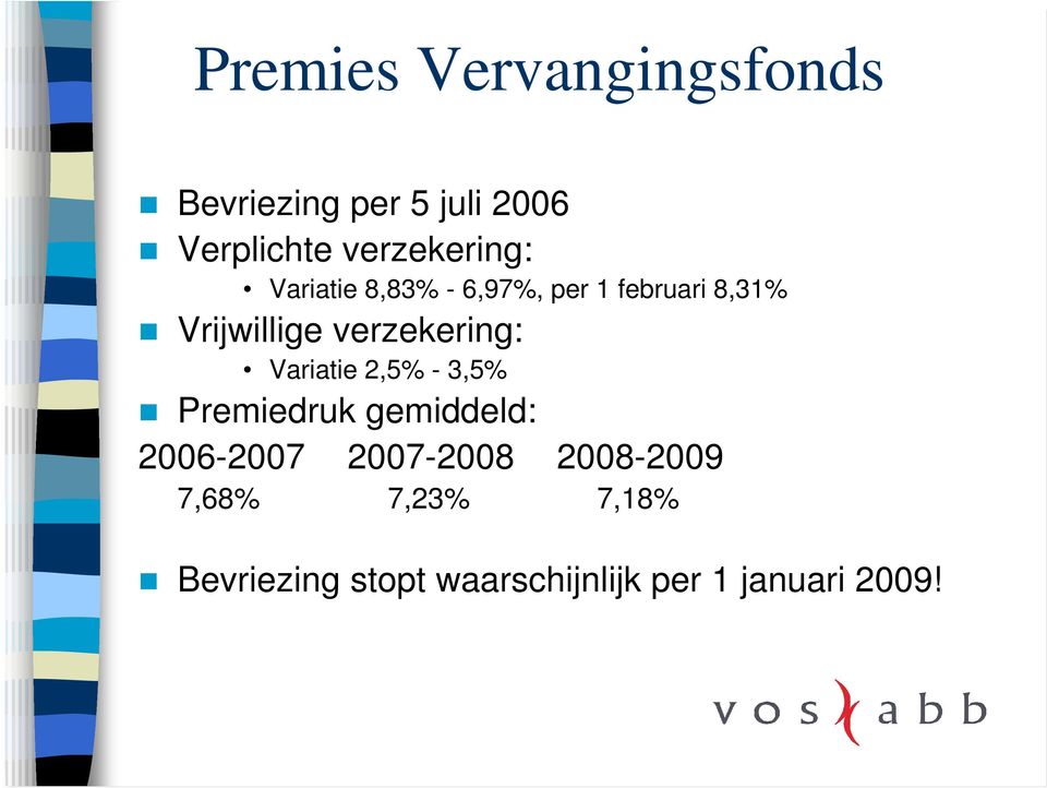 verzekering: Variatie 2,5% - 3,5% Premiedruk gemiddeld: 2006-2007