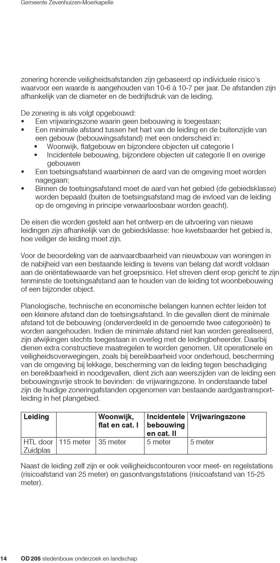 De zonering is als volgt opgebouwd: Een vrijwaringszone waarin geen bebouwing is toegestaan; Een minimale afstand tussen het hart van de leiding en de buitenzijde van een gebouw (bebouwingsafstand)