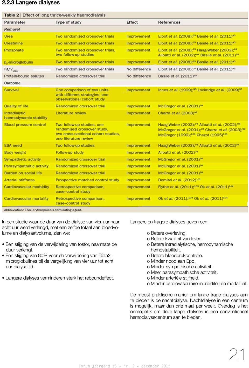 Langere dialyses verminderen sterk het reboundeffect. Langere en tragere dialyses geven een: o Betere overleving. o Betere kwaliteit van leven.