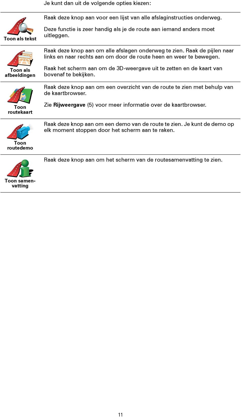 Raak de pijlen naar links en naar rechts aan om door de route heen en weer te bewegen. Toon als afbeeldingen Raak het scherm aan om de 3D-weergave uit te zetten en de kaart van bovenaf te bekijken.