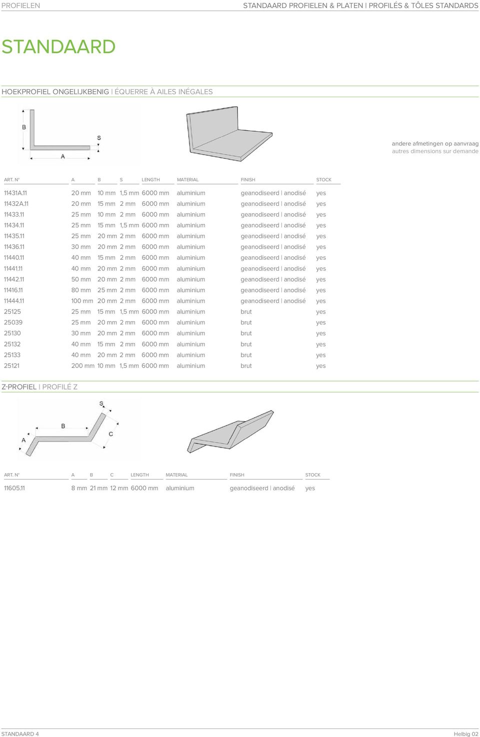 11 25 mm 15 mm 1,5 mm 6000 mm aluminium geanodiseerd anodisé yes 11435.11 25 mm 20 mm 2 mm 6000 mm aluminium geanodiseerd anodisé yes 11436.