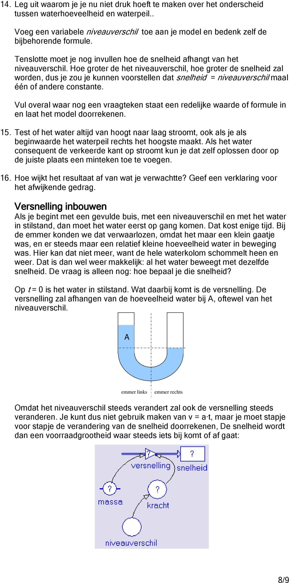 Hoe groter de het niveauverschil, hoe groter de snelheid zal worden, dus je zou je kunnen voorstellen dat snelheid = niveauverschil maal één of andere constante.