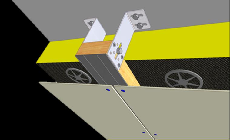 technische gegevens GEVELPLATEN 2.8 Enkelvoudige houten draagstructuur geplaatst op afstandshouders plafondbekleding 1. Gevelplaat 2. Schroef 3.