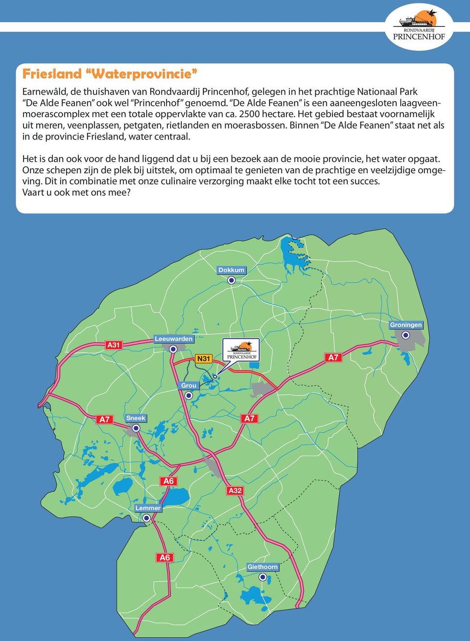 Het gebied bestaat voornamelijk uit meren, veenplassen, petgaten, rietlanden en moerasbossen. Binnen De Alde Feanen staat net als in de provincie Friesland, water centraal.