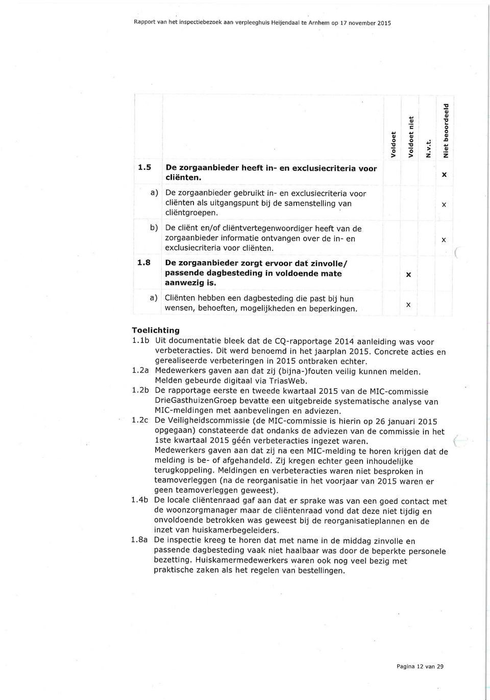 b) De cliënt en/of cliëntvertegenwoordiger heeft van de zorgaanbieder informatie ontvangen over de in- en exclusiecriteria voor cliënten. 1.