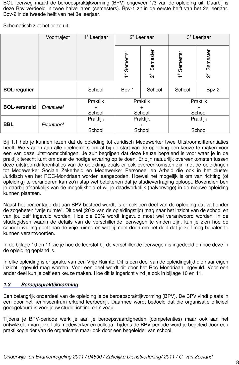 Schematisch ziet het er zo uit: Voortraject 1 e Leerjaar 2 e Leerjaar 3 e Leerjaar 1 e Semester 2 e Semester 1 e Semester 2 e Semester BOL-regulier School Bpv-1 School School Bpv-2 BOL-versneld BBL