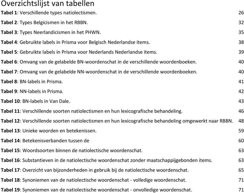 39 Tabel 6: Omvang van de gelabelde BN-woordenschat in de verschillende woordenboeken. 40 Tabel 7: Omvang van de gelabelde NN-woordenschat in de verschillende woordenboeken.