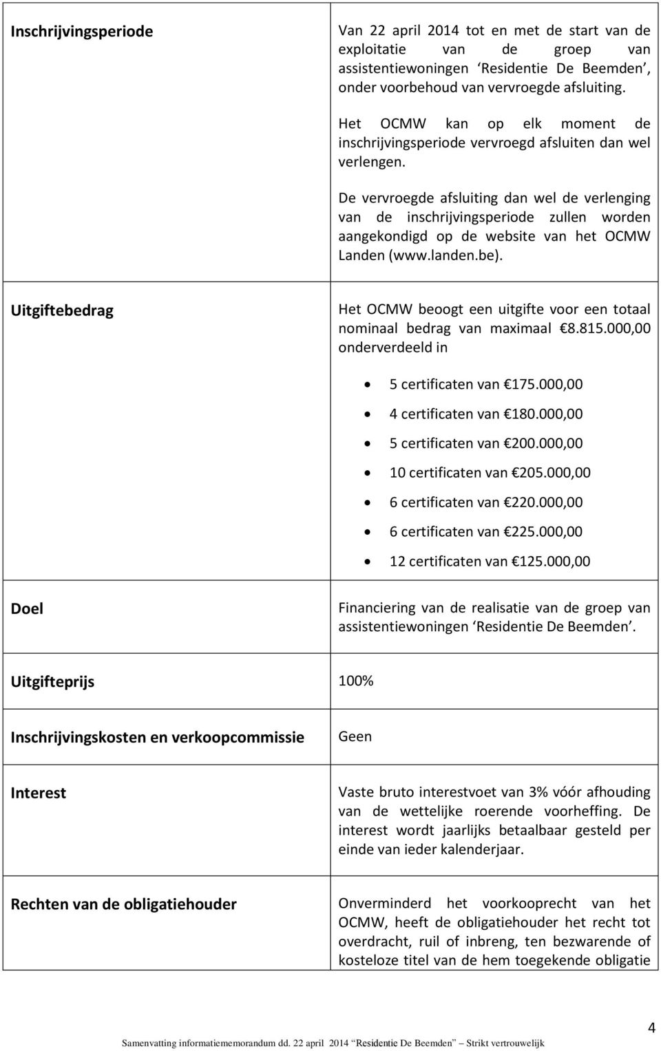 De vervroegde afsluiting dan wel de verlenging van de inschrijvingsperiode zullen worden aangekondigd op de website van het OCMW Landen (www.landen.be).