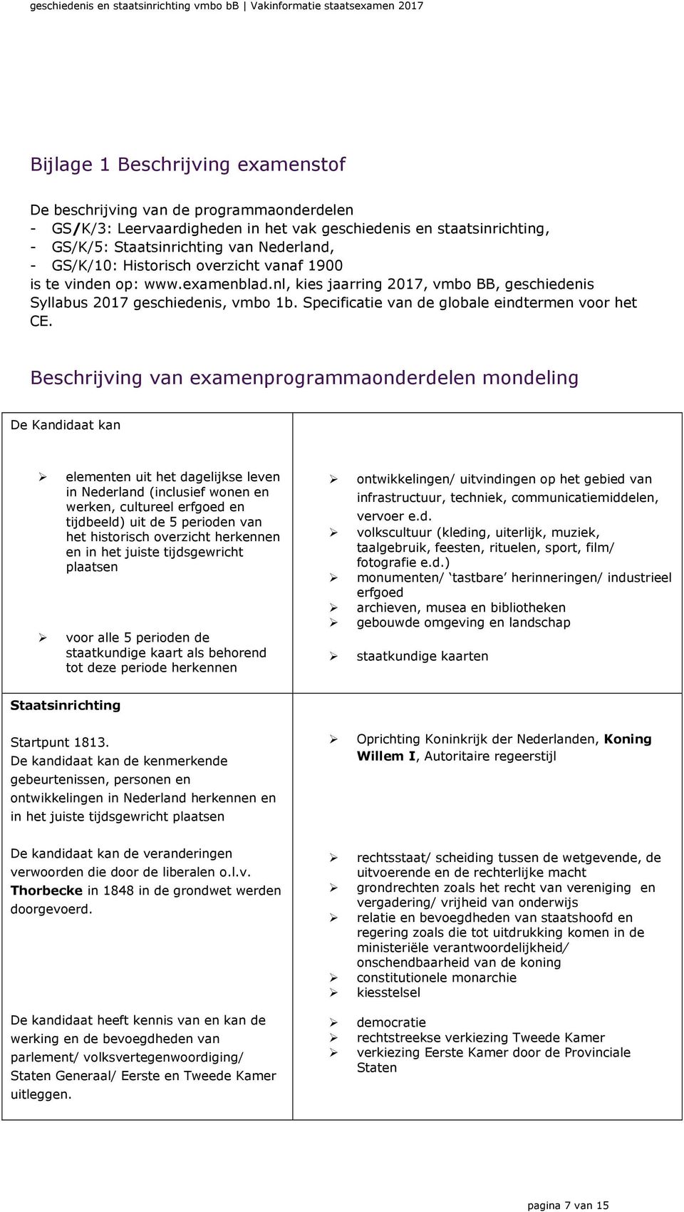 Specificatie van de globale eindtermen voor het CE.