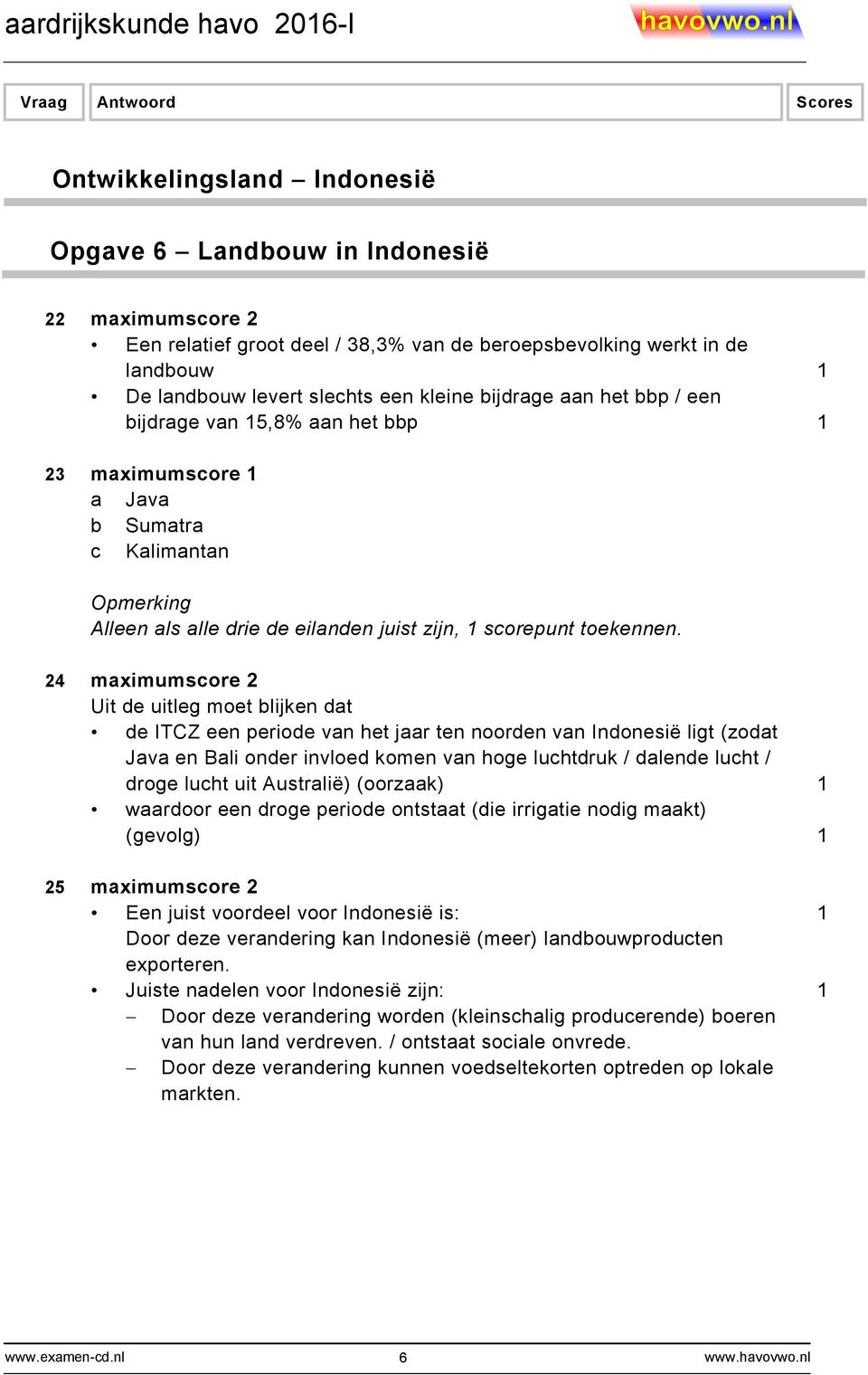 24 maximumscore 2 Uit de uitleg moet blijken dat de ITCZ een periode van het jaar ten noorden van Indonesië ligt (zodat Java en Bali onder invloed komen van hoge luchtdruk / dalende lucht / droge