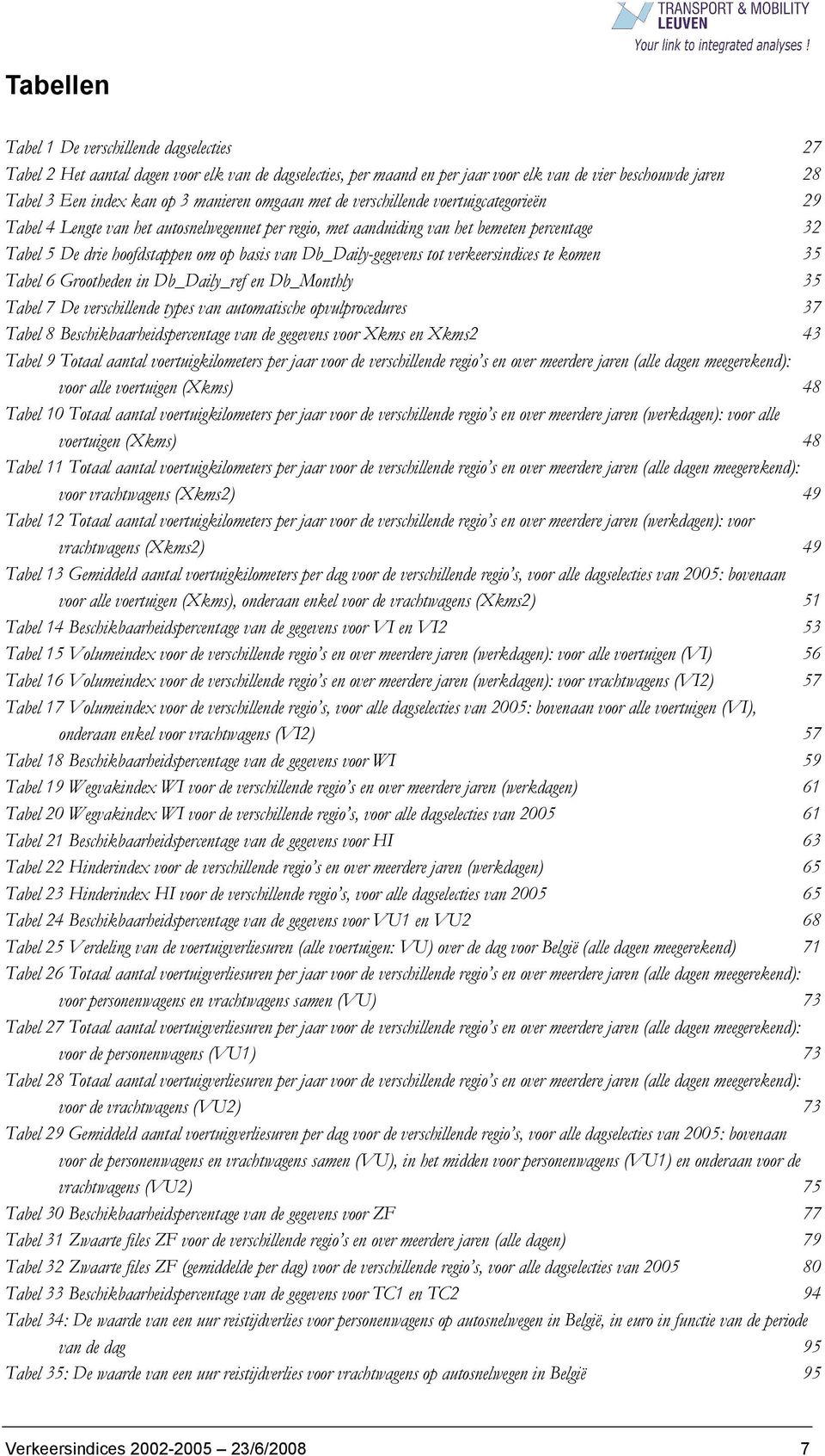 van Db_Daily-gegevens tot verkeersindices te komen 35 Tabel 6 Grootheden in Db_Daily_ref en Db_Monthly 35 Tabel 7 De verschillende types van automatische opvulprocedures 37 Tabel 8