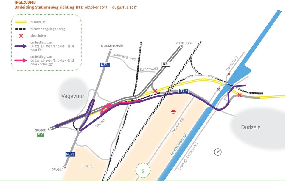 BLANKENBERGE ZEE omleiding van /Haven/Knokke-Heist naar Zeebrugge Statiesteenweg