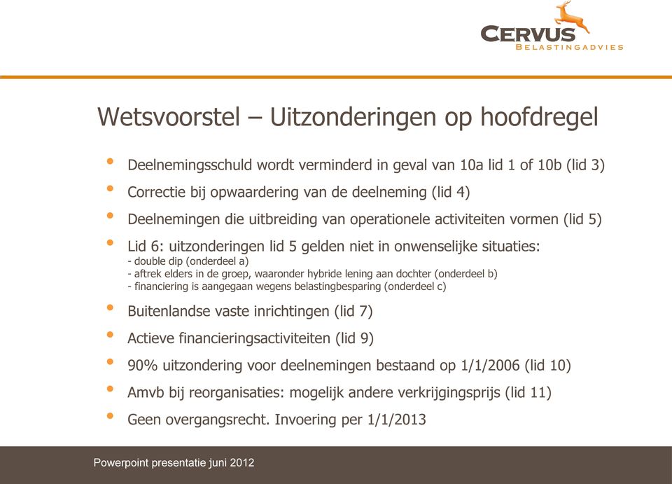 waaronder hybride lening aan dochter (onderdeel b) - financiering is aangegaan wegens belastingbesparing (onderdeel c) Buitenlandse vaste inrichtingen (lid 7) Actieve