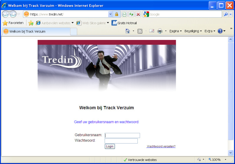 Open de website van Tredin Ga naar de website http://www.tredin.nl Aan de linkerkant van het scherm ziet u een rood vak 'Inloggen Track Verzuim'. Klik op 'Inloggen Track Verzuim' ❶. 5.