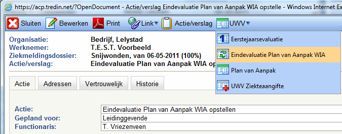 8.4 Aanmaken Eindevaluatie Plan van Aanpak WIA Kies het gewenste ziekmeldingsdossier.