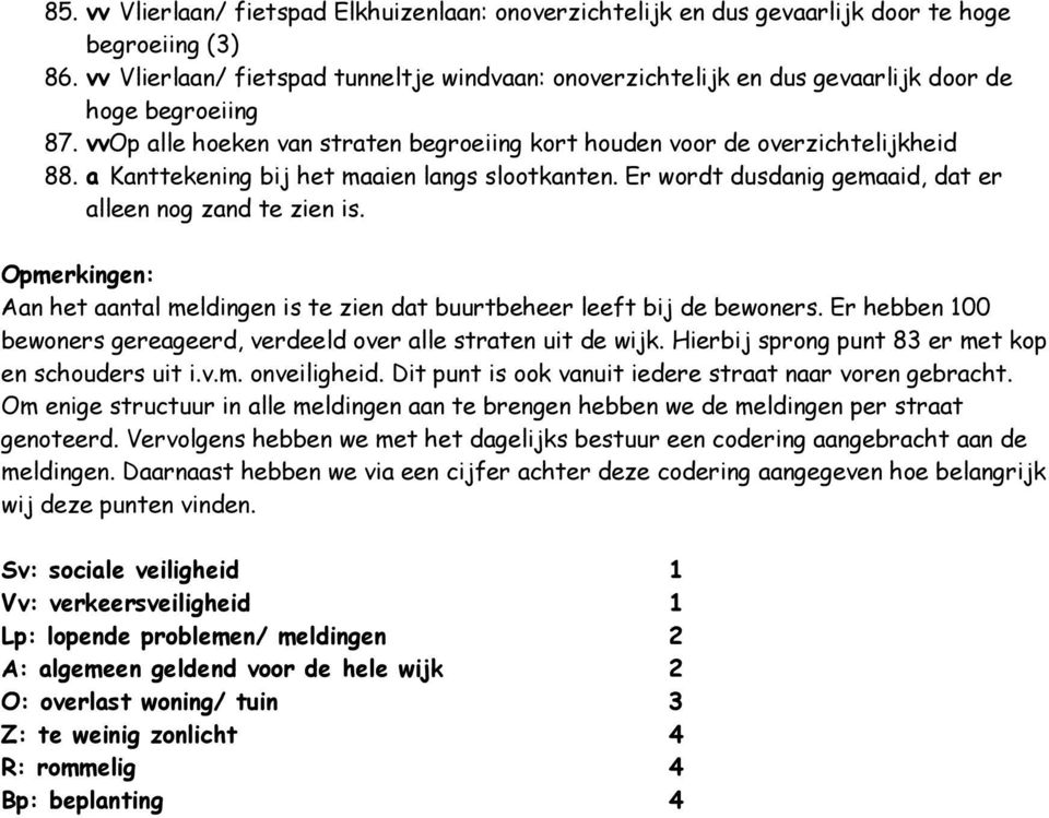 a Kanttekening bij het maaien langs slootkanten. Er wordt dusdanig gemaaid, dat er alleen nog zand te zien is. Opmerkingen: Aan het aantal meldingen is te zien dat buurtbeheer leeft bij de bewoners.