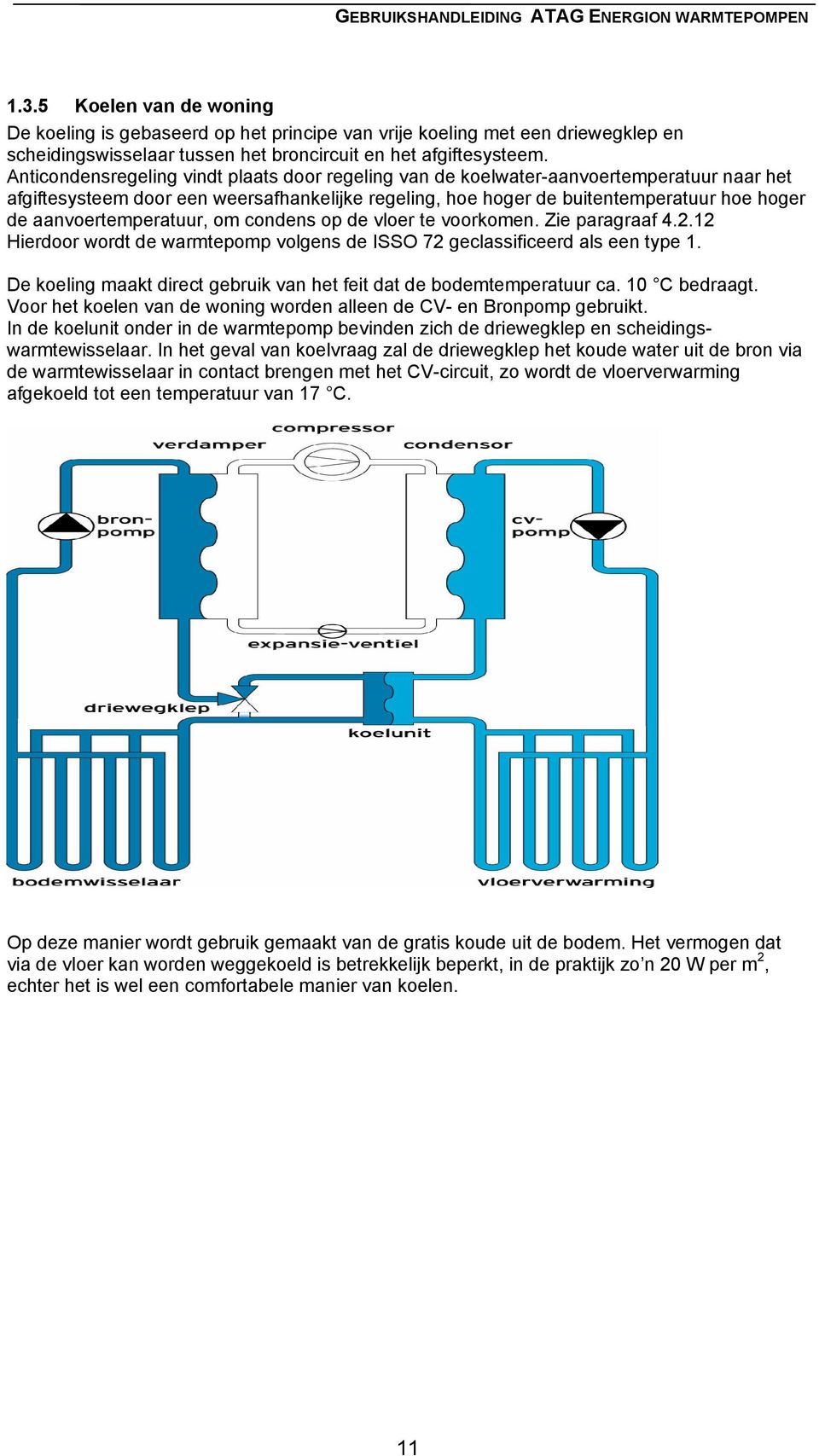 aanvoertemperatuur, om condens op de vloer te voorkomen. Zie paragraaf 4.2.12 Hierdoor wordt de warmtepomp volgens de ISSO 72 geclassificeerd als een type 1.