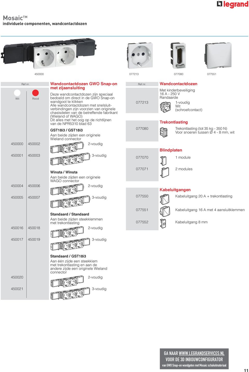 blad 63 GST18i3 / GST18i3 Aan beide zijden een originele Wieland connector 450000 450002 2-voudig 450001 450003 3-voudig 077213 077080 077551 Wandcontactdozen Met kinderbeveiliging 16 A - 250 V