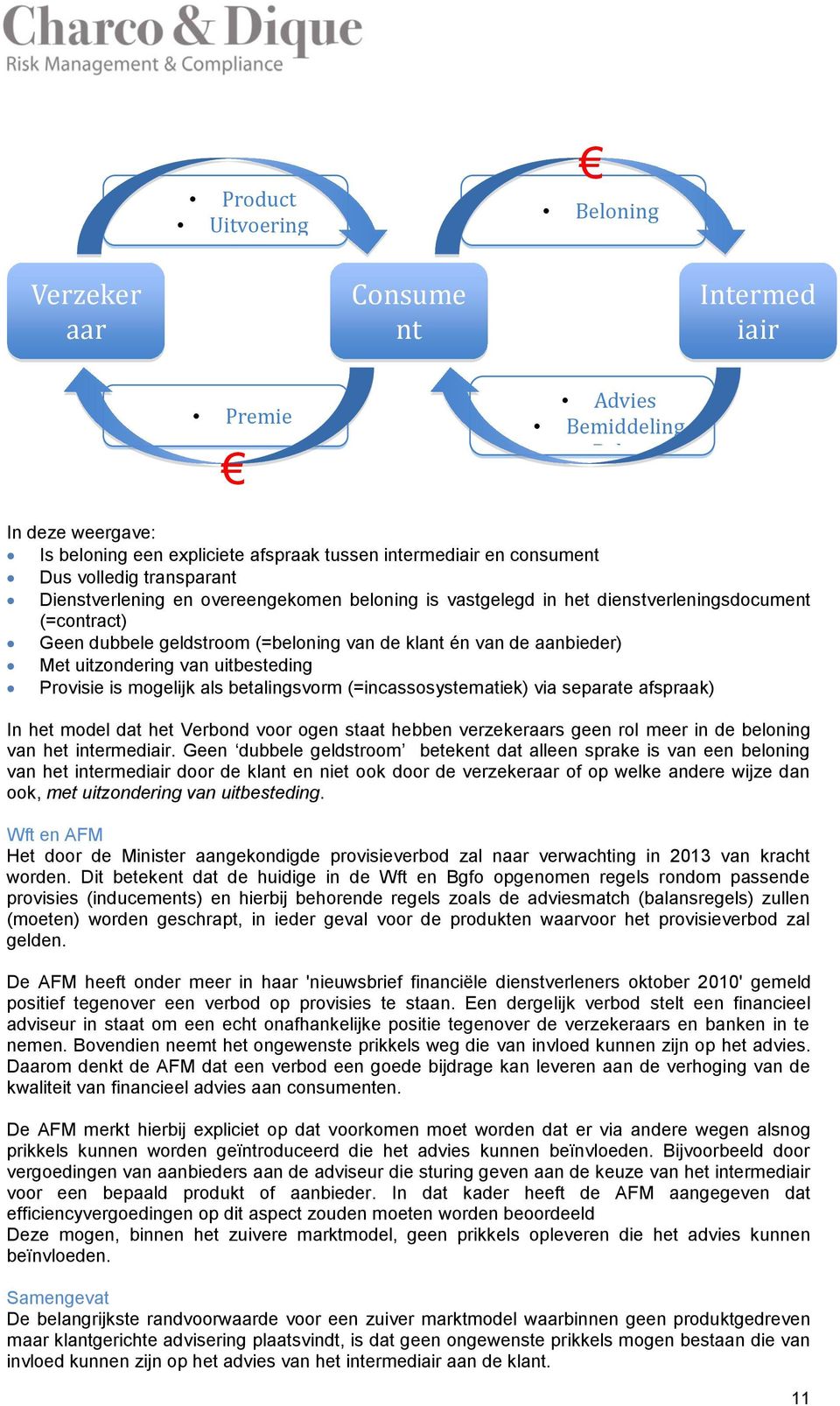 uitzondering van uitbesteding Provisie is mogelijk als betalingsvorm (=incassosystematiek) via separate afspraak) In het model dat het Verbond voor ogen staat hebben verzekeraars geen rol meer in de