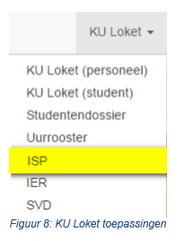 4.3.2 Via het onderdeel ISP in KULoket Je kunt je persoonlijk lessenrooster ook raadplegen als je je ISP geopend hebt.