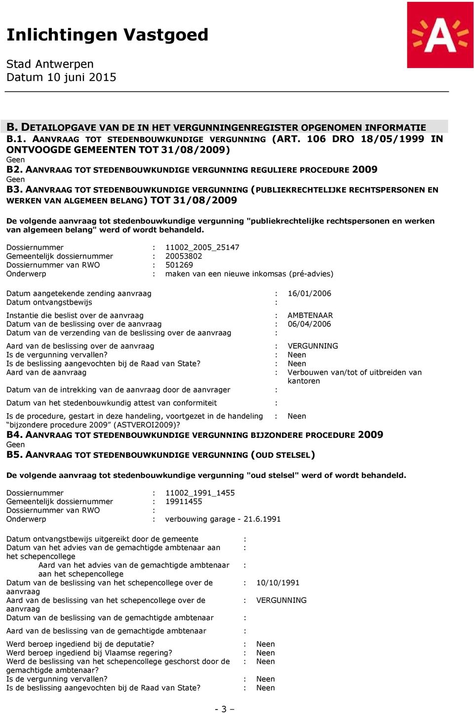 AANVRAAG TOT STEDENBOUWKUNDIGE VERGUNNING (PUBLIEKRECHTELIJKE RECHTSPERSONEN EN WERKEN VAN ALGEMEEN BELANG) TOT 31/08/2009 De volgende aanvraag tot stedenbouwkundige vergunning "publiekrechtelijke