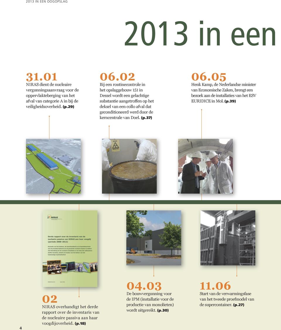 37) 06.05 Henk Kamp, de Nederlandse minister van Economische Zaken, brengt een bezoek aan de installaties van het ESV EURIDICE in Mol. (p.
