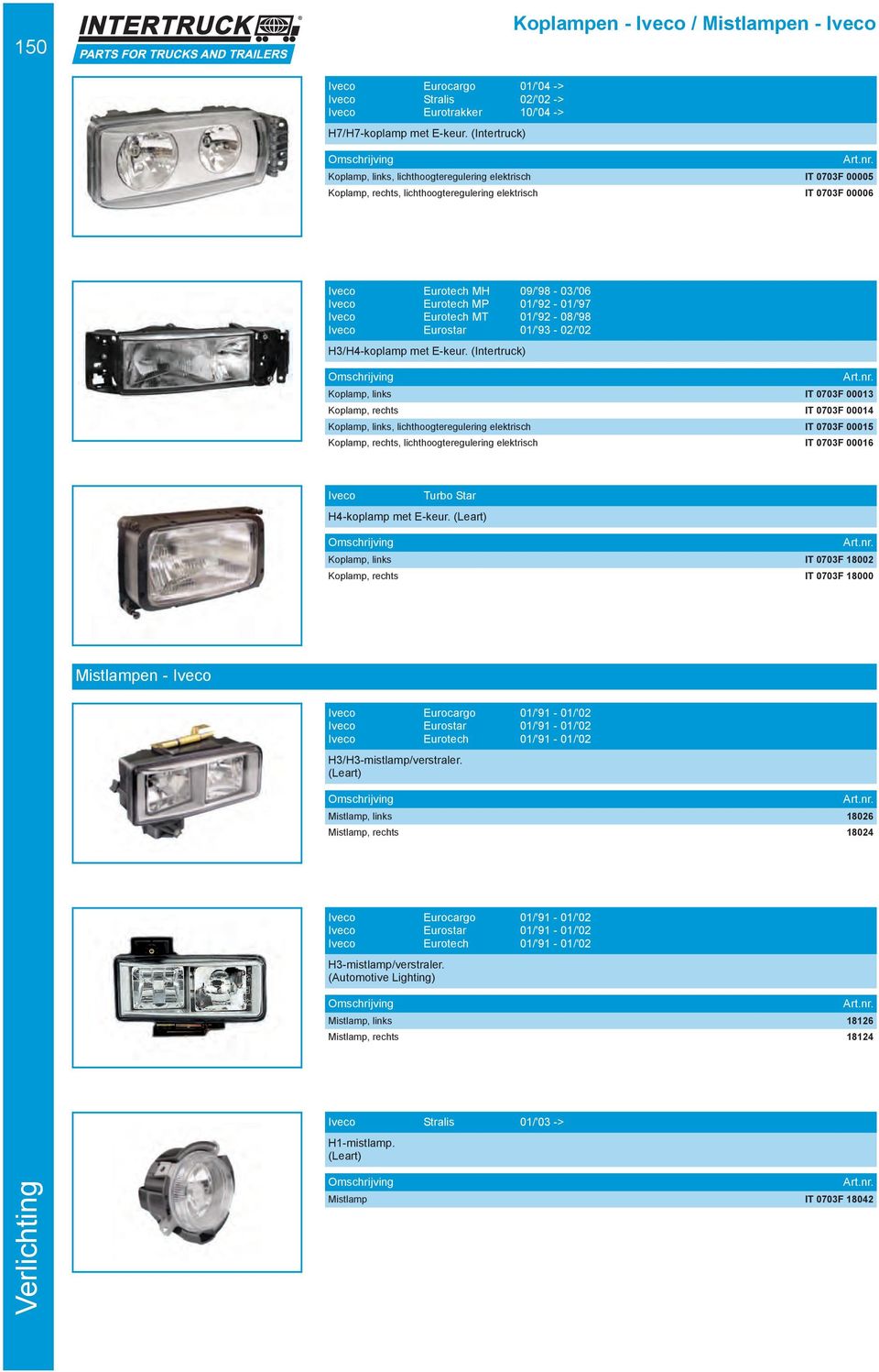 01/'92-01/'97 Iveco Eurotech MT 01/'92-08/'98 Iveco Eurostar 01/'93-02/'02 H3/H4-koplamp met E-keur.