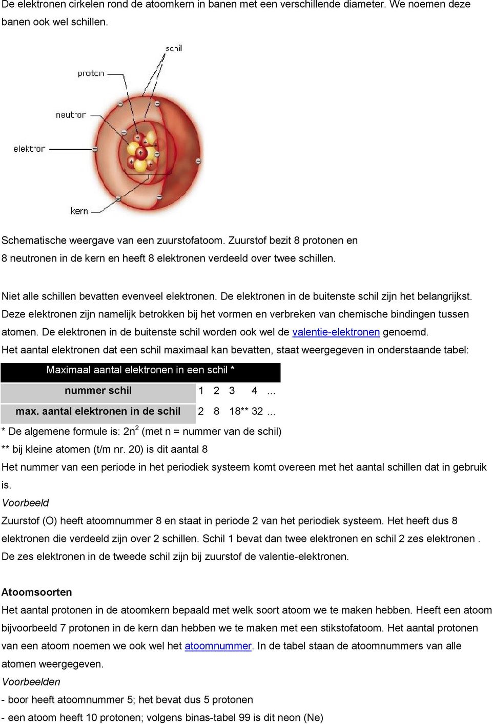 De elektronen in de buitenste schil zijn het belangrijkst. Deze elektronen zijn namelijk betrokken bij het vormen en verbreken van chemische bindingen tussen atomen.