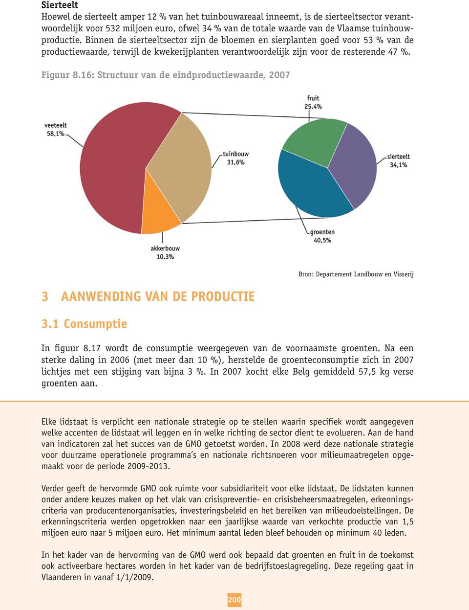 16: Structuur van de eindproductiewaarde, 2007 3 Aanwending van de productie 3.1 Consumptie Bron: Departement Landbouw en Visserij In figuur 8.