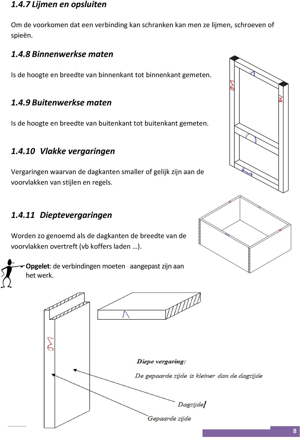 1.4.11 Dieptevergaringen Worden zo genoemd als de dagkanten de breedte van de voorvlakken overtreft (vb koffers laden ).