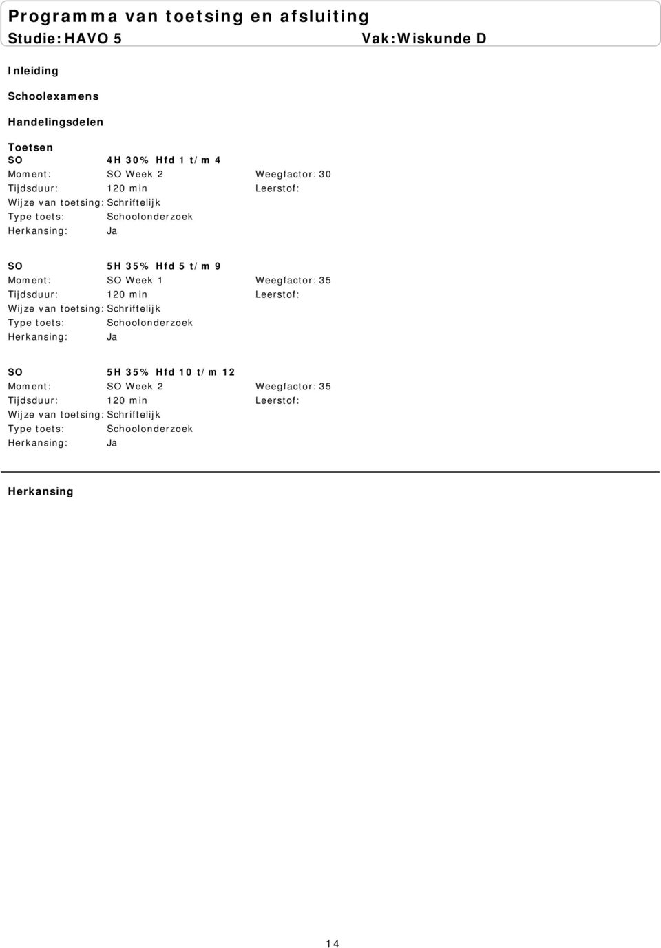 Week 1 120 min Weegfactor: 35 5H 35% Hfd