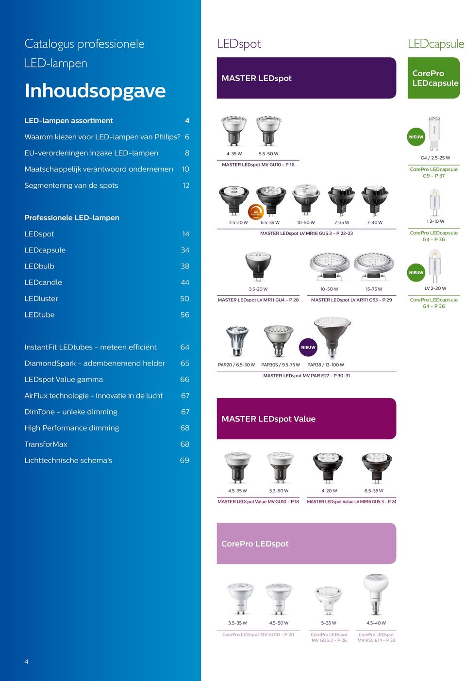 5-25 W CorePro LEDcapsule G9 - P 37 Professionele LED-lampen DIM TONE 4.5-20 W 6.5-35 W 10-50 W 7-35 W 7-40 W 1.2-10 W LEDspot 14 MASTER LEDspot LV MR16 GU5.